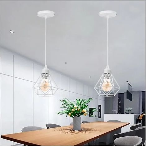 2x Lampe Suspension en Cage Métal Blanc,Lustre de Plafon de Style Edison Suspension Lumianire Industrielle pour Salon Chambre (1/4)