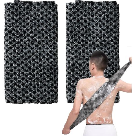 Set di 2 asciugamani esfolianti giapponesi, set scrub giapponese, asciugamano esfoliante per la schiena, salviette per uomo e donna (nero)
