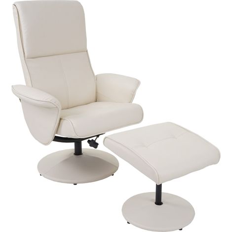[NEUWERTIG] Relaxsessel Stockholm, Fernsehsessel Relaxliege TV-Sessel mit Hocker Kunstleder, creme