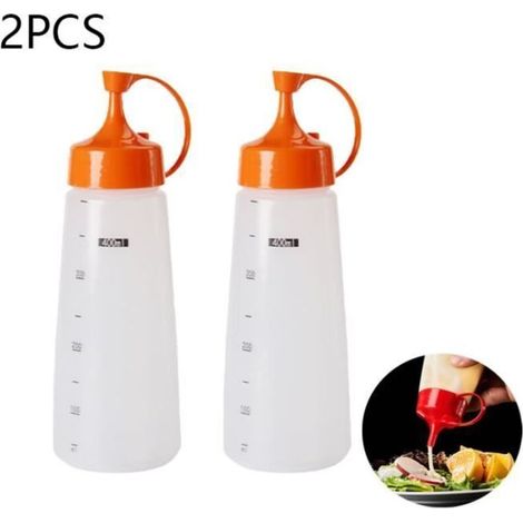 Bouteille à Sauce,Squeeze Bouteille à Condiments Distributeur de Sauce Plastique avec Gradué,Bouteille Distributeurs Cuisine (1/4)