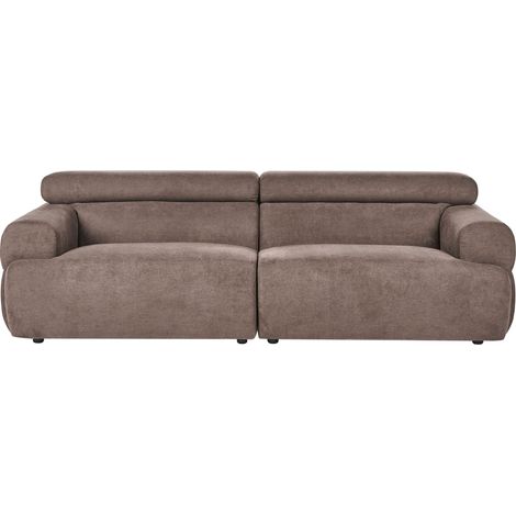 3 Seater Sofa Brown Fabric Upholstery Couch with Armrests Headrest Modern Living Room HOVDEN