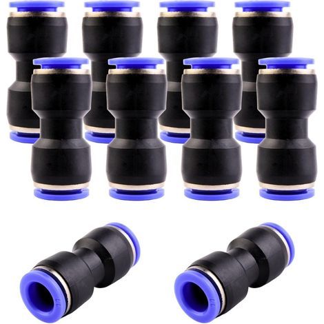 10 Connecteurs pneumatiques, Push-to-connect, Droits 11mm, Pour tuyaux PU PA PE PVC, Outils air comprimé (1/5)