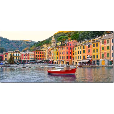 Lupia - Quadro moderno su Tela Canvas DEEP 65X143 cm, con paesaggi e localismi italiani, per casa, soggiorno, capezzale camera da letto, hotel, ufficio, GENOVA - COSTA (1/4)