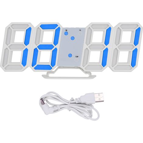Horloge Murale Numérique LED 3D avec Affichage des Chiffres, Alarme et USB (Bleu) (1/5)
