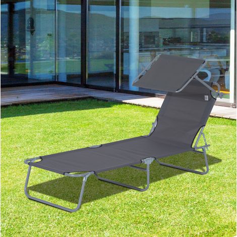 Lettino prendisole pieghevole 187x58x36 cm grigio in metallo con tettuccio parasole regolabile (1/5)