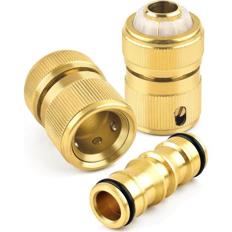 Gartenschlauch Verbinder, Schlauchverbinder 1/2 Zoll Messing Schlauchanschluss, Gartenschlauch-Adapter,Verbindungen Zwei Wege Kupplung für Garten Haus Wasserhahn（3 Stück） (1/5)