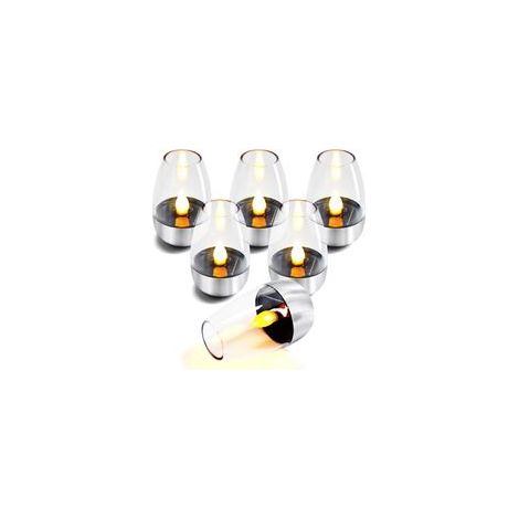 Lot de 6 bougies LED électriques rechargeables Lampes solaires vacillantes pour l'extérieur Résistantes aux intempéries Pour jardin, terrasse, balcon
