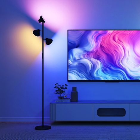 Lampada da terra dimmerabile, RGB, 3 teste orientabili, Ø25x170 cm, plastica nera (1/5)