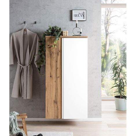 Midischrank 65cm Wotan Eiche Nb. mit weiß matt VASTO-03-WHITE, B/H/T ca. 65/130/35 cm (1/5)