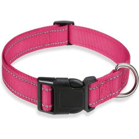 Reflektierendes Hundehalsband mit verstellbarer Sicherheitsschnalle aus Nylon für kleine, mittlere und große Hunde, leuchtend pink XL (1/5)