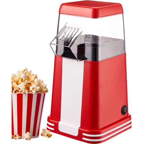 Popcornmaschine Elektrisch mit Butterfunktion - Heißluft Popcorn Maker Automatisch, Mit Messbecher - Für Kinder, Familien-Kinoabend (Rot)