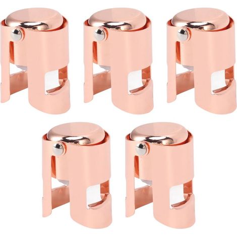 Set mit 5 wiederverwendbaren Champagnerflaschenverschlüssen aus Edelstahl für Wein- und Champagnerflaschen, roségoldene Farbe. (1/5)