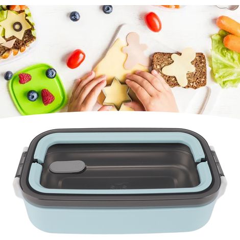Isolierte Lunchbox aus Edelstahl im japanischen Stil, isoliertes Fach für Schüler, mikrowellengeeignet, hellblau. (1/5)