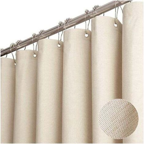 Extra long fabric shower curtain, 84-inch textured linen-look heavy-duty fabric shower curtain set with 12 plastic hooks, luxury polyester shower curtains for (1/4)