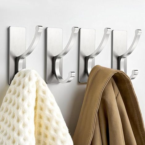 Lot de 4 crochets muraux adhésifs avec bande – Pas de résidus, faciles à enlever, solides et résistants pour serviettes de cuisine (argenté) (1/5)