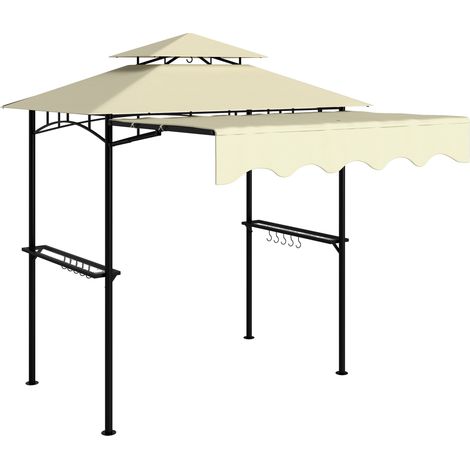 Pabellón con parrilla, toldo ajustable y estantes.