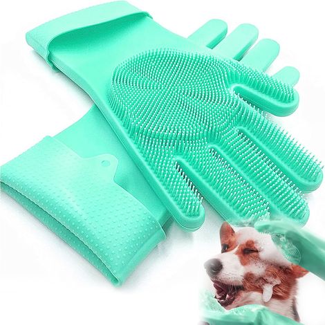 Gant de Toilettage pour Chien Chat, Gants de Massage en Silicone Souple, Brosse Douce pour Chats, Chiens Et Chevaux, (Vert)