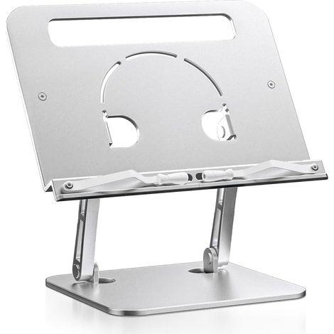 Laptopständer aus Aluminium, höhenverstellbare Leseablage mit Seitenhalter, Laptopständer, Notebookständer, Kochbuchständer, Tabletständer ([Apple Silver] Leseständer aus Aluminiumlegierung (inkl. Sch