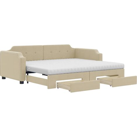 Maison Exclusive - Divano Letto Estraibile con Cassetti Crema 80x200 cm in Tessuto