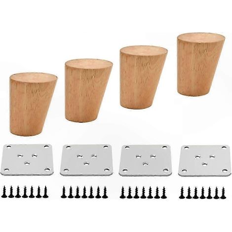 Pieds de meubles avec plaques de fixation, pieds de table en bois pour canapé, table basse, meuble TV et plus encore, vis incluses pour une installation facile, 6 cm x 6 cm (1/5)