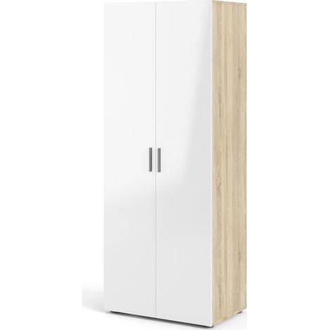 Petra Kleiderschrank 2 Türen Dekor Eiche Struktur und Weiß Hochglanz. (1/5)