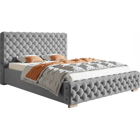 Lit adulte 160x200 Adora - Lit rembourré avec sommier à lattes, coffre de lit & cadre en métals - Gris (Jasmine 90) (1/5)