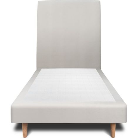 Lit 90x200cm avec tête de lit tapissier velours et sommier tapissier gris clair - Hauteur totale : 29cm (1/4)