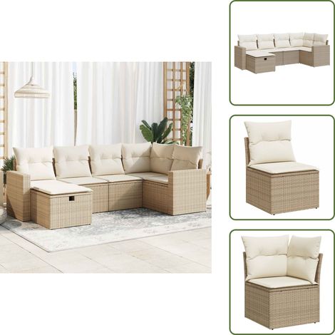6-tlg. Garten-Sofagarnitur mit Kissen Beige Poly Rattan - Gartensofa Set - Garten Sofa Set - Outdoor Sofa Set - Garten Sofagarnitur (1/5)