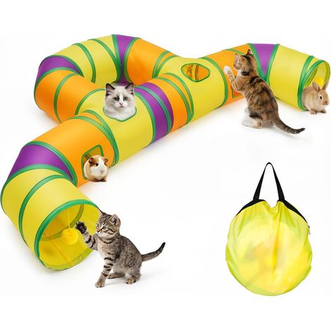 Tunnel de Jeu pour Chat Interieur, Jouer Tube pour Chat avec Pompons Suspendus et Trou interactif pour Chatons, Chiots, Lapins, furets, cochons d'Inde
