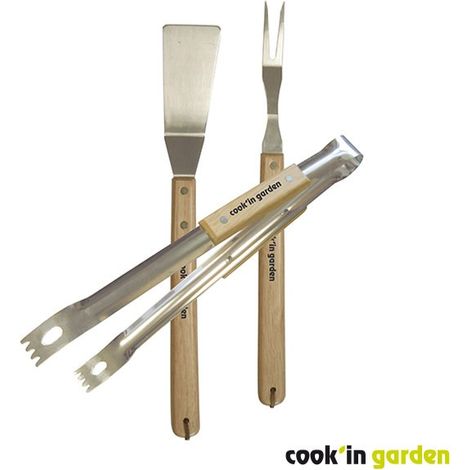 Set aus 3 Utensilien mit Griffen aus 100% FSC-Holz-Cook in Garden