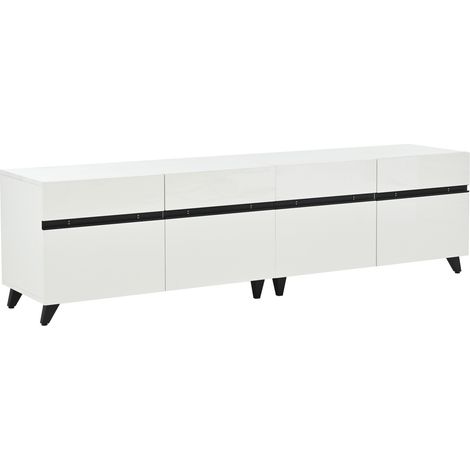 Mueble TV 180 x 40 x 49 cm blanco MDF con 4 armarios y patas negras (1/5)