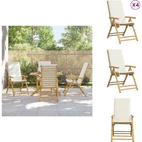Chaises inclinables de jardin pliantes lot de 4 coussins bambou - Chaise Jardin - Chaise Inclinable - Mobilier Jardin - Bambou - Chaise Extérieure (1/5)