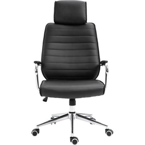 Svita – Chaise de bureau pivotante ergonomique noire – Appui-tête réglable – Dossier rembourré – Piètement chromé avec roulettes – Dimensions 114-121 x 52 x 49 cm (1/5)
