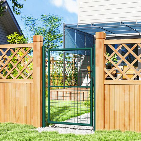 Extérieur Portillon de jardin en acier 97 x 175 cm portail de avec serrure clés et poignée - vert (1/4)