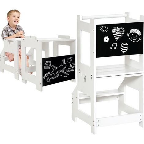 Tour d'observation Montessori convertible 2 en 1 table enfant avec tableau noir en MDF détachable blanc 3-6 ans (1/5)