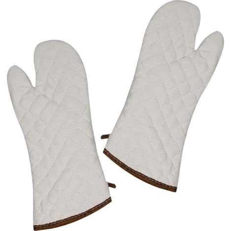 Moufles Cuisine Isolants en Coton Épais Blancs, Résistants la Chaleur Boucle Suspendue, Cuisson Barbecue la Maison (1/5)
