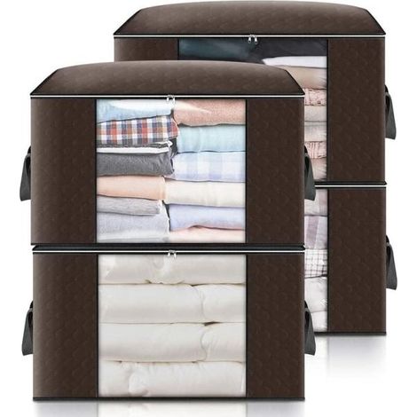4 Sacs Rangement Sous Lit 60x43x35cm Couettes Couvertures Literie Pliable (1/5)