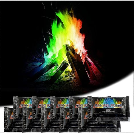 10 sachets de poudre magique pour flammes changeant de couleur pour foyers feux de camp et cheminées extérieures - 10 sachets de 10 g (1/5)