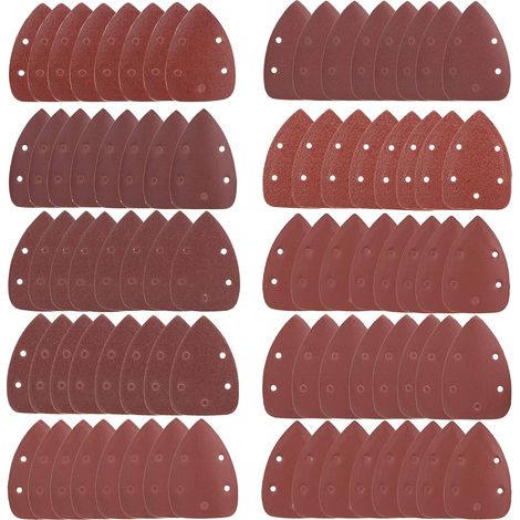 Triangles de Ponçage, Lot de 80 Mouse Patins Abrasifs 5 Trous Feuilles Abrasives Papier de Verre Granulométrie 40/60/80/100/120/180/240/320/400/800 pour le Ponçage Polissage (1/5)