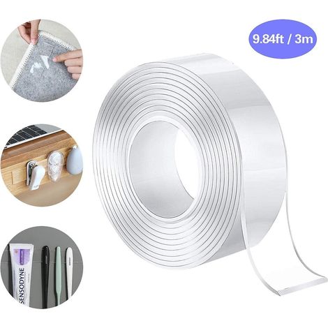 Ruban adhésif double face 3M Nano Tape, transparent, sans traces, extra résistant pour moquette, haute température (1/5)