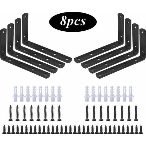Équerre de Fixation,8 Pcs en Forme de L à Angle Droit Bracket en Acier Inoxydable Noir,Équerre étagère 125mm x 75mm x 20mm/Support d'angle Brace avec 48 Pcs Vis et 16 Pcs Ancres-LIAIKI (1/5)