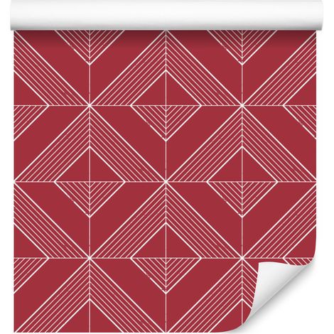 Carta da parati con rombi geometrici rossi, sfondo rosso 50x1000 cm (1/5)