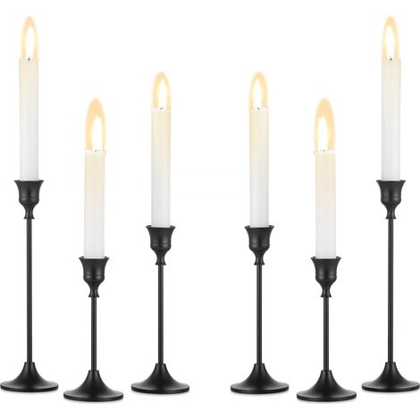 Lot de 6 bougeoirs cône noir, métal, pour table mariage, déco intérieur, bougies 2 cm. (1/5)