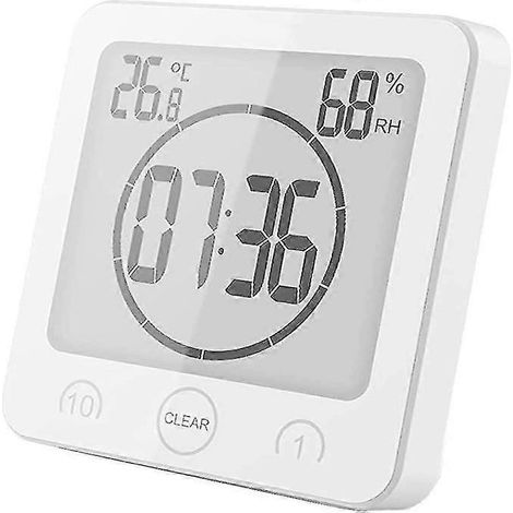 Horloge de salle de bain, réveil numérique, horloge de douche à ventouse, affichage LCD, horloge murale de douche avec indicateur d'humidité et de température ( (1/5)
