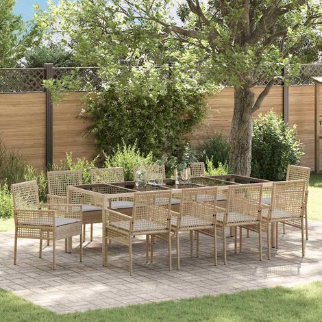 Garten Essgruppe 11 pcs Beige Poly-Rattan