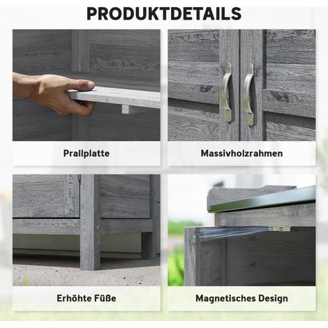 Armoire de jardin avec table de plantation, abri de rangement en bois, plan de travail galvanisé, 2 étagères, grise (1/5)