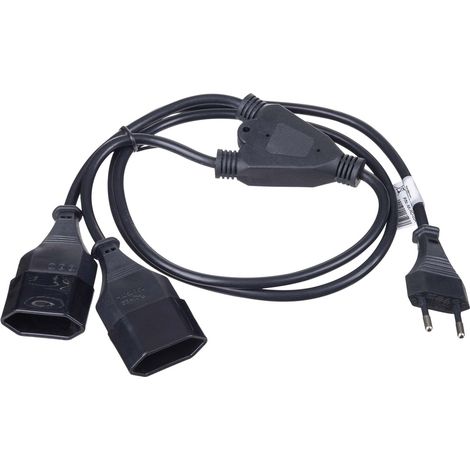 Akyga Strom Anschlusskabel [1x Euro-Kupplung - 2x Euro-Stecker] 1.20 m Schwarz