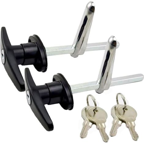 Lot de 2 verrous de porte de garage en T en chrome poli - Accessoires longs verrouillables - Pour remorque et caravane - Noir