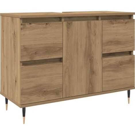 Mobiletto da bagno in legno composito 80 x 33 x 60 cm con 4 cassetti stile industriale finitura rovere artigianale 020051113