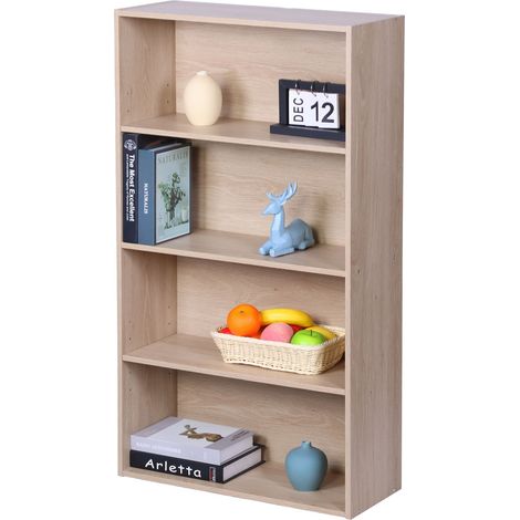 Libreria Relaxdays, HxLxP: 108 x 60 x 24 cm, 4 ripiani regolabili, scaffale da soggiorno, rovere
